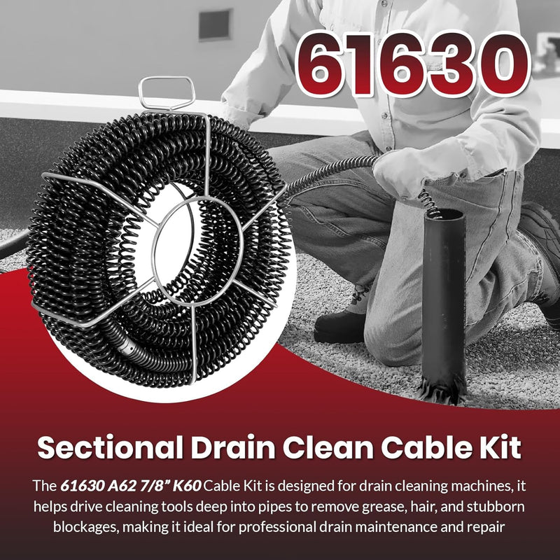 61630 Sectional Drain Cleaning Cable Kit Replace for RIDGID A-62 7/8" Cable Kit