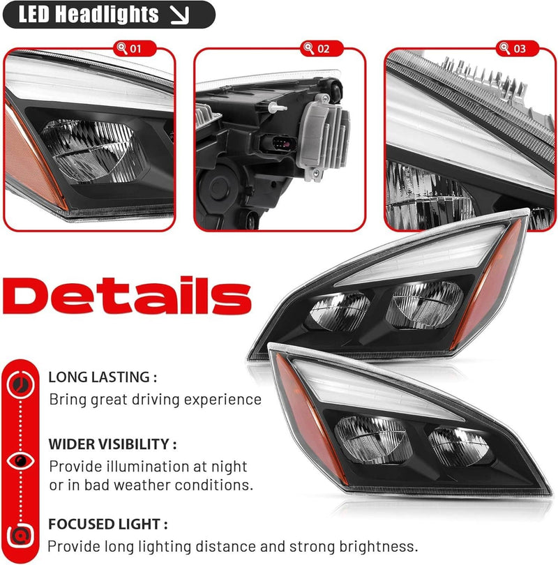 Full LED Headlights Headlamps Left Right for Freightliner Cascadia 2018-2022