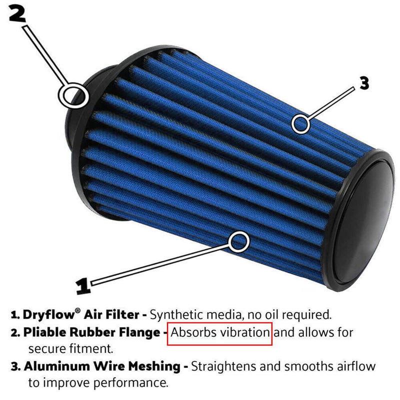 4'' 102mm Long High Flow Inlet Cone Dry Filter Cold Air Intake Replacement
