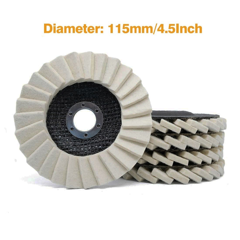 5pcs 4.5 Inch Wool Polishing Wheels Buffer Pads Flap Felt Finishing Disc