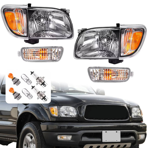 DURAFORCE Headlights Corner Signal Lights With All Bulbs for Toyota Tacoma 2001-2004 Pair