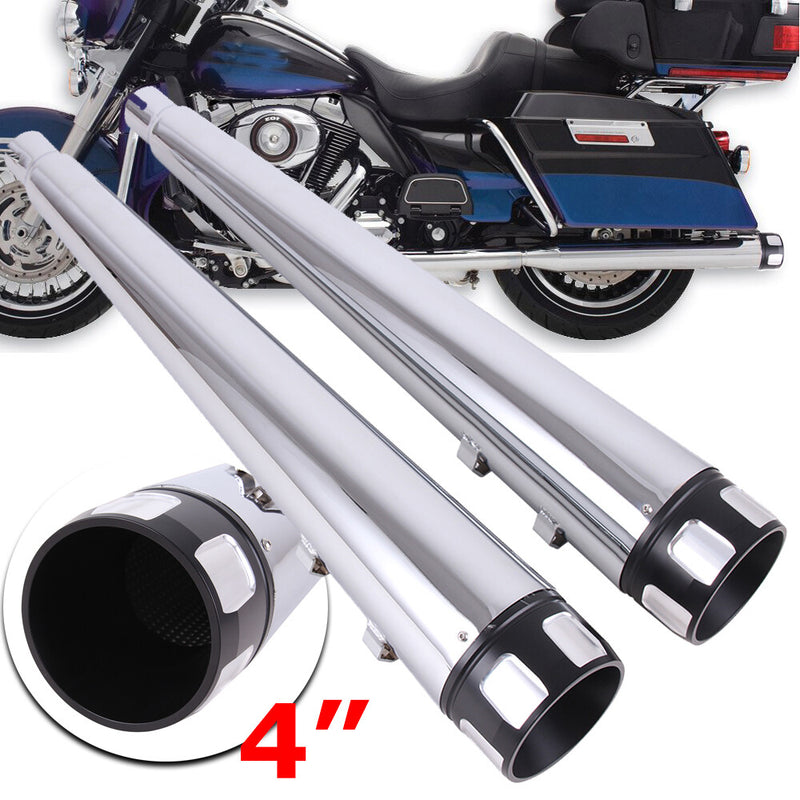 DNA 4" Chrome Megaphone Slip-Ons Mufflers Exhaust Pipes for Harley Touring 95-16