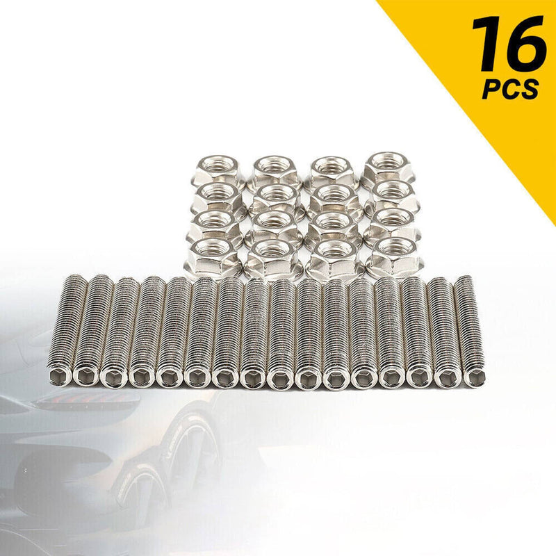 16pcs Stainless Steel Exhaust Manifold Stud Nuts Set for Ford 4.6L 5.4L V8