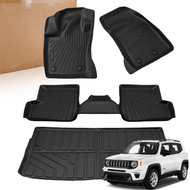 DURAFORCE TPE Floor Mats with Trunk Cargo Liners for Jeep Renegade 2015-2023 3D 4Pcs