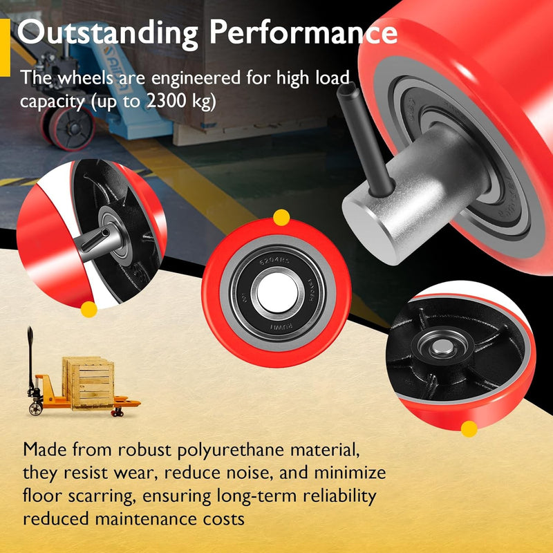 Pallet Jack Wheels Kit with Steering Wheels 7"x 2" Load Roller 3" x 3.75" Pair
