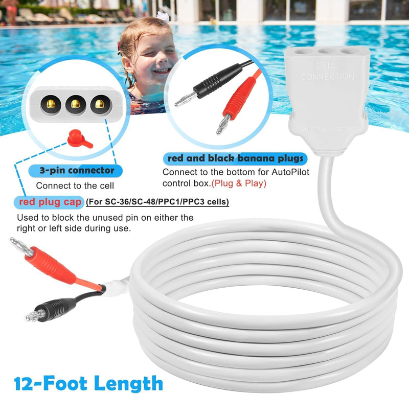 Salt Cell Cord 952 ST/DIG 12FT Cell Cable for AquaCal AutoPilot Digital DIG-220