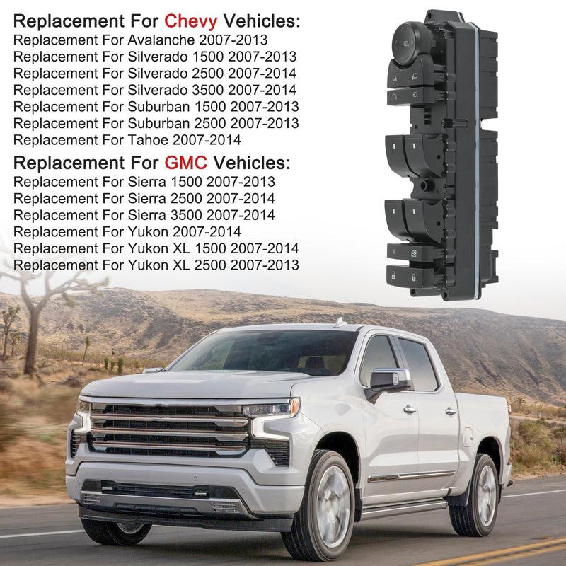 Driver Left Door Window Switch Panel Control for 2007-14 Chevrolet GMC Cadillac