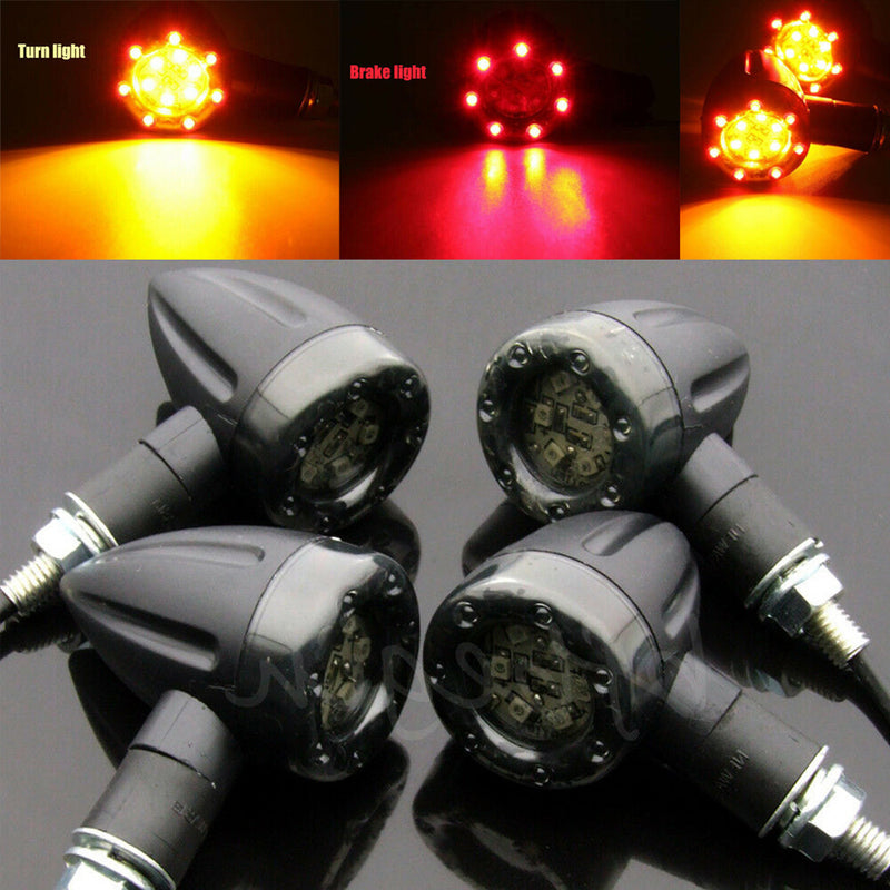 4x Universal Motorcycle LED Red Amber Turn Signal Indicator Blinker Lights