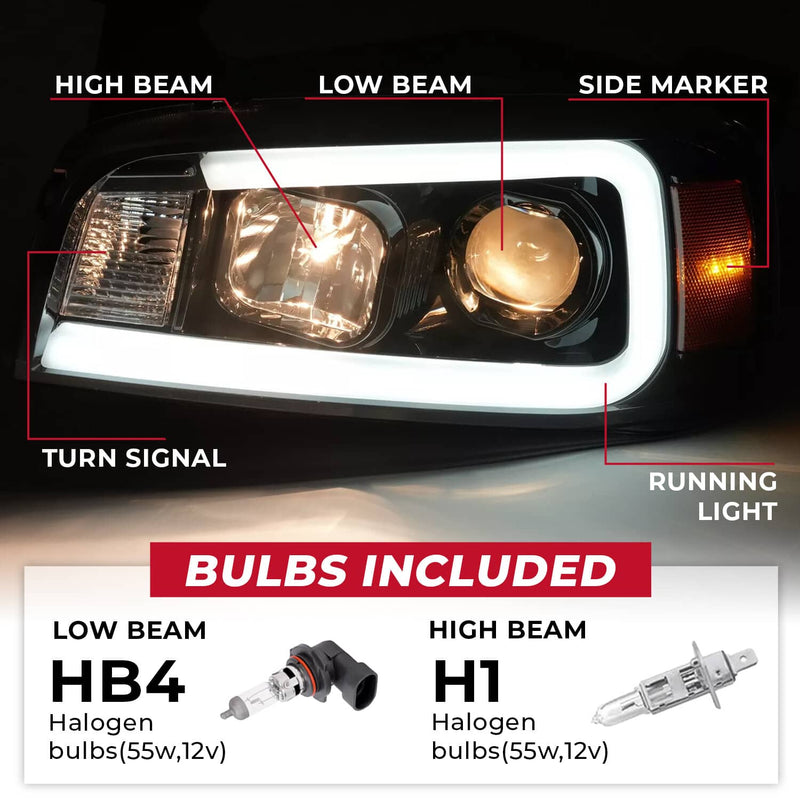 DURAFORCE DOT LED Tube Projector Headlights for Dodge Charger 2006-2010 Black