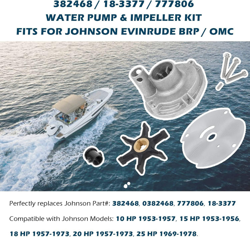 382468 Water Pump Impeller Kit for Johnson Evinrude OMC 10 15 18 20 25 HP 18-337