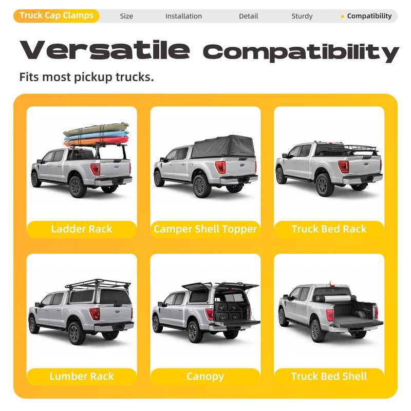 Cap Topper Camper Shell Mounting Clamps Aluminum Truck Bed 8 Pieces