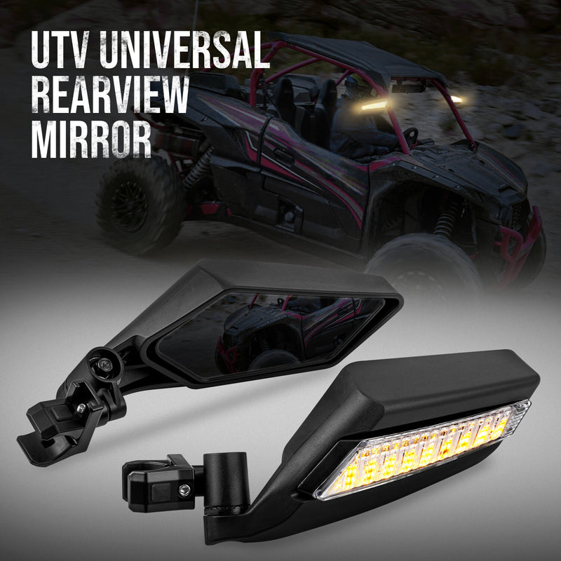 LED Turn Signal Light Side View Mirrors for Can-Am Polaris RZR PRO XP Yamaha UTV
