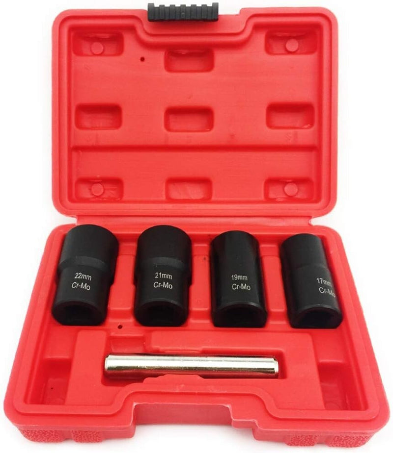 5Pc Wheel Lug Nut Remover 1/2" Drive Twist Socket Kit Remove Damaged Locked Nut