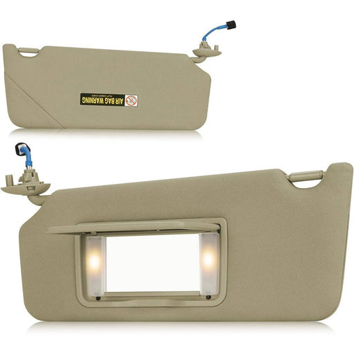 DURAFORCE Sun Visor Beige Tan Left Driver Side w/Light Mirror for Honda Accord 2008-2017