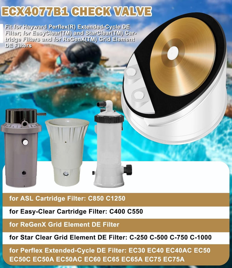 ECX4077B1 Check Valve Replacement for Hayward Perflex RegenX D.E. Filter