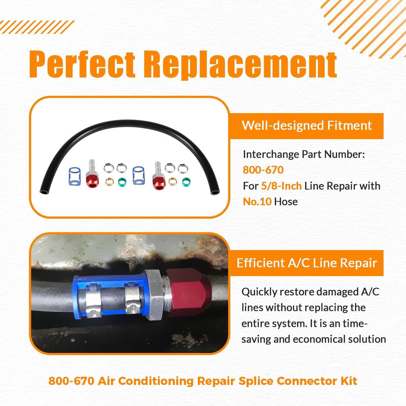 800-670 A/C Line Splice Kit for 5/8 Line With No.10 Hose Line to Hose Repair