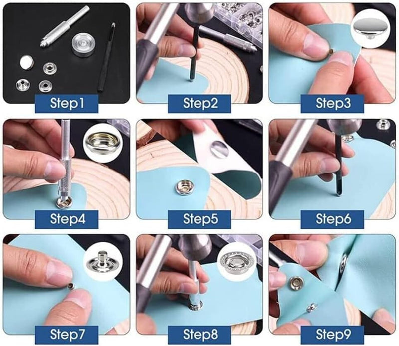 Heavy Duty Snap Fastener Button Kit 70 Set 15mm 5/8" Stainless Steel for Leather