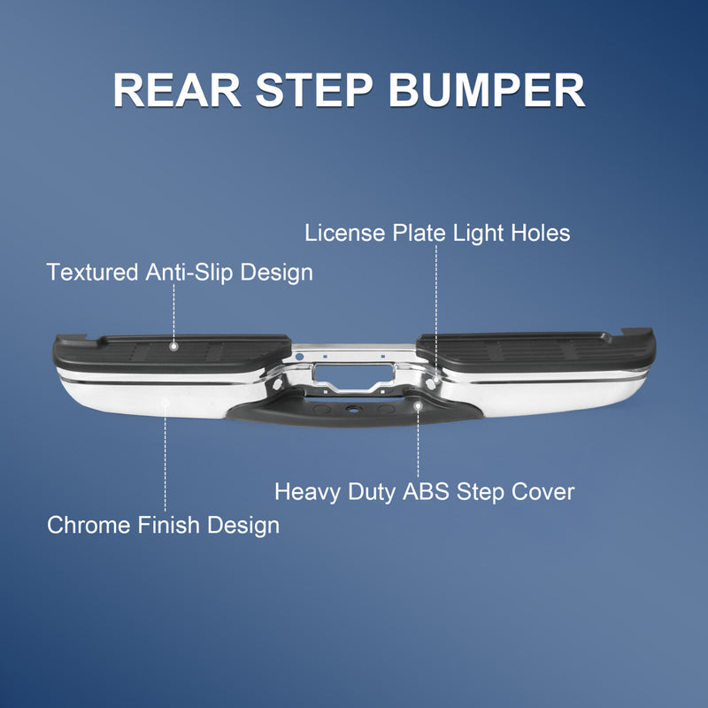 Chrome Rear Step Bumper for 1999-2007 Ford F250 F350 Super Duty No Sensor Hole