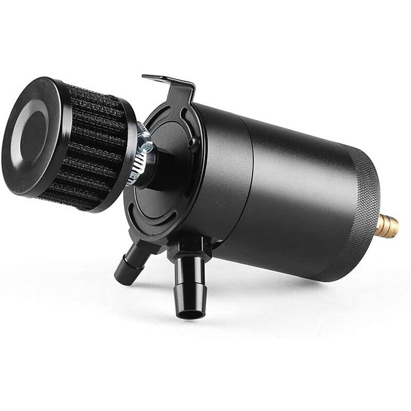 Black 2 Port Baffled Oil Catch Can Reservoir Tank Drain Valve Breather