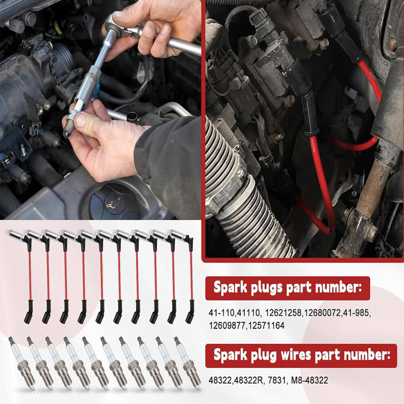 8mm Wireset + 8 Spark Plug 41-962 for Chevy Silverado GMC Sierra V8
