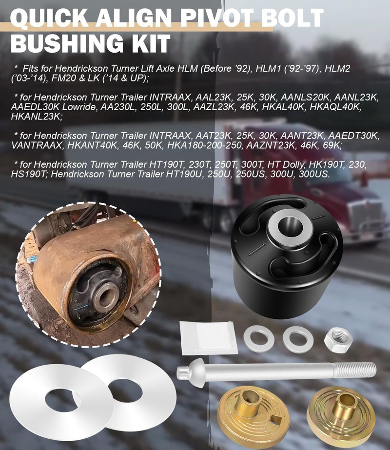 Quik-Align Pivot Bolt Bushing Kit With Alignment Collar for Hendrickson Turner