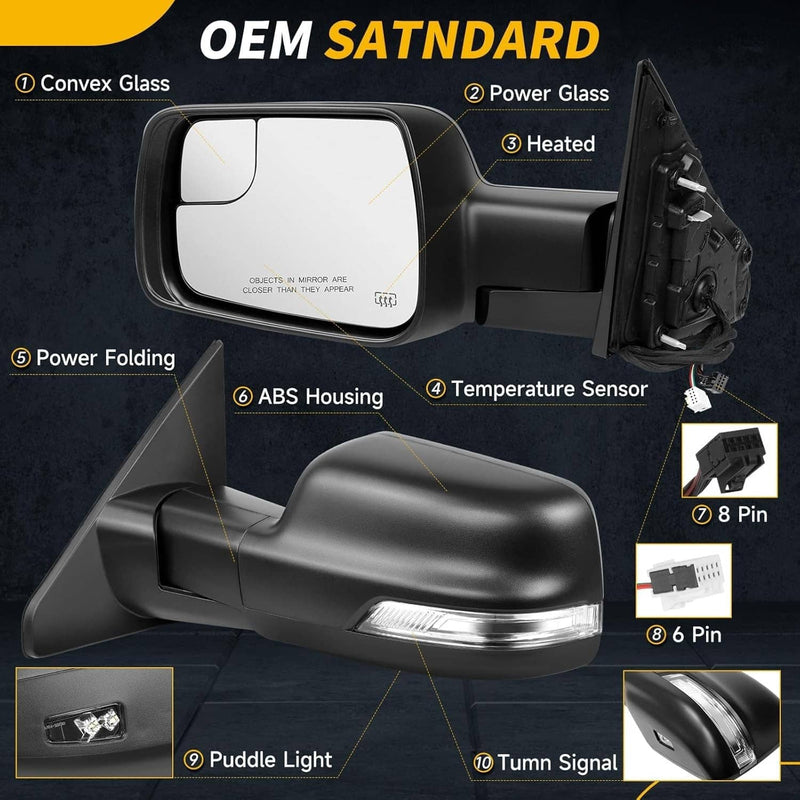 68462769AB Mirror Heated Power Folding Driver Left Side for 2019-2024 Ram 1500