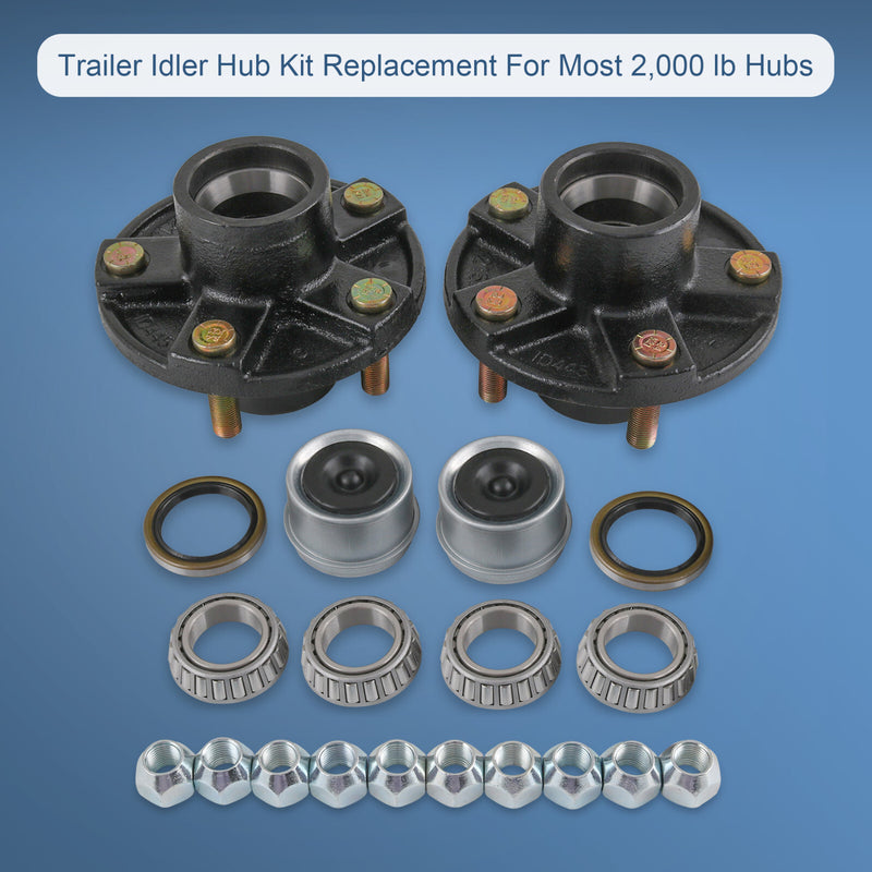 2 Pack Trailer Idler Hub Kits 5 on 4.5 5 Lugs 2000 lbs Axle 1-1/16 Bearings