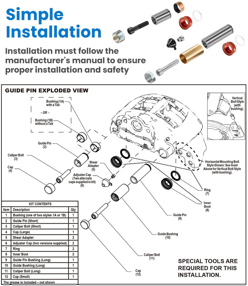 803114 BW803114 Caliper Guide Pin Kit for Bendix ADB22X Disc Brake 091.559
