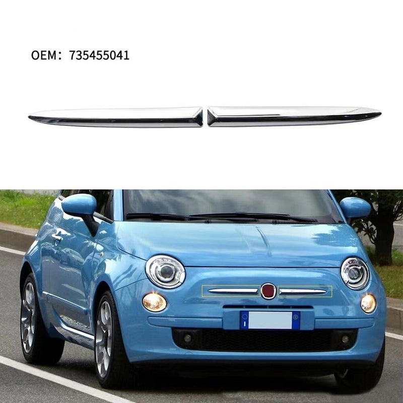 Pair Chrome Front Bumper Upper Grill Moulding Trim for Fiat 500 2007-2015