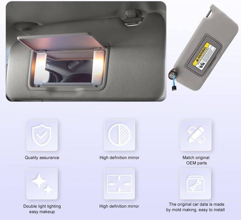 Pair Gray Sun Visor with Light Mirror for Honda Accord 83280TA5A51ZA 2008-2017