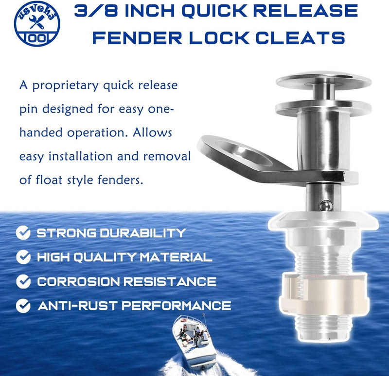 3/8 Marine Stainless Steel Quick Release Boat Fender Holder Kit with Rope