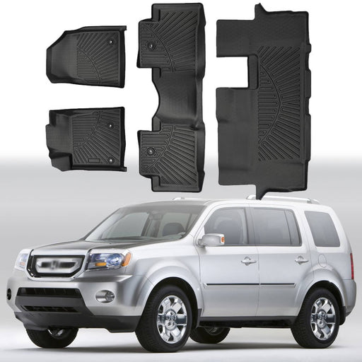 DURAFORCE For 2009-2015 Honda Pilot 4-Door TPE Floor Mats Liners Front 2nd 3rd Row Set