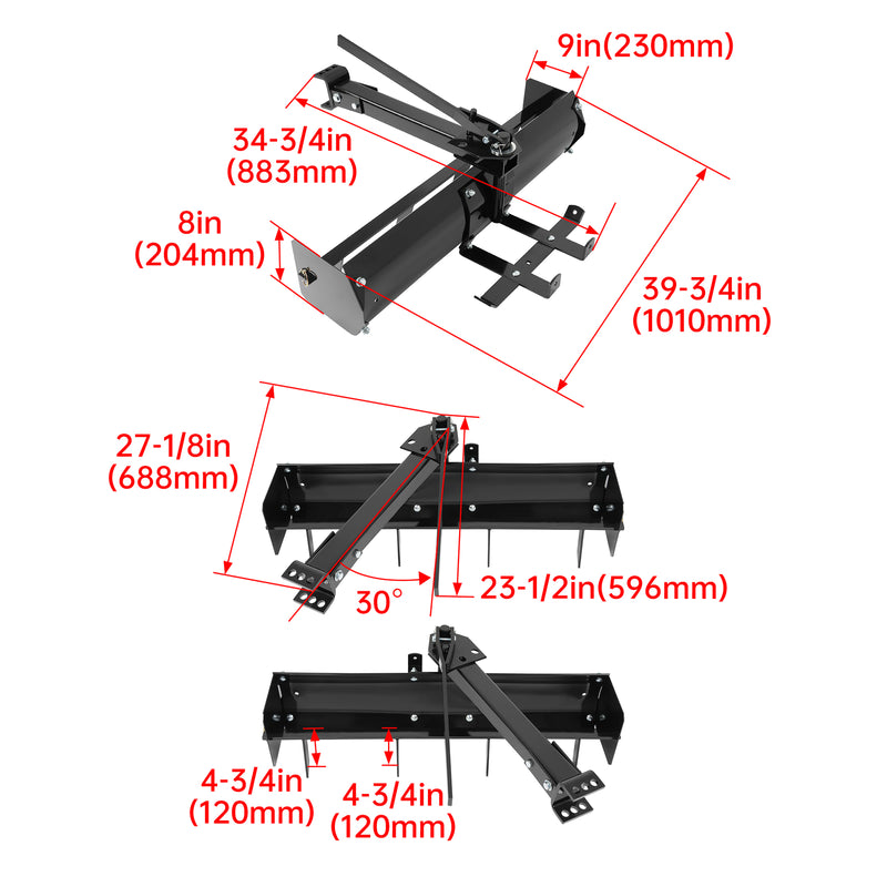 38" Tow Behind Box Scraper Blade for Universal Lawn Tractor Adjustable Grip