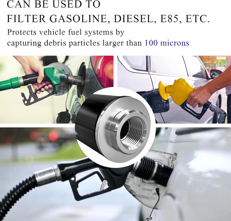 Inline Fuel Filter 100 Micron High Flow Cleanable 6AN 8AN 10AN Adapter Universal