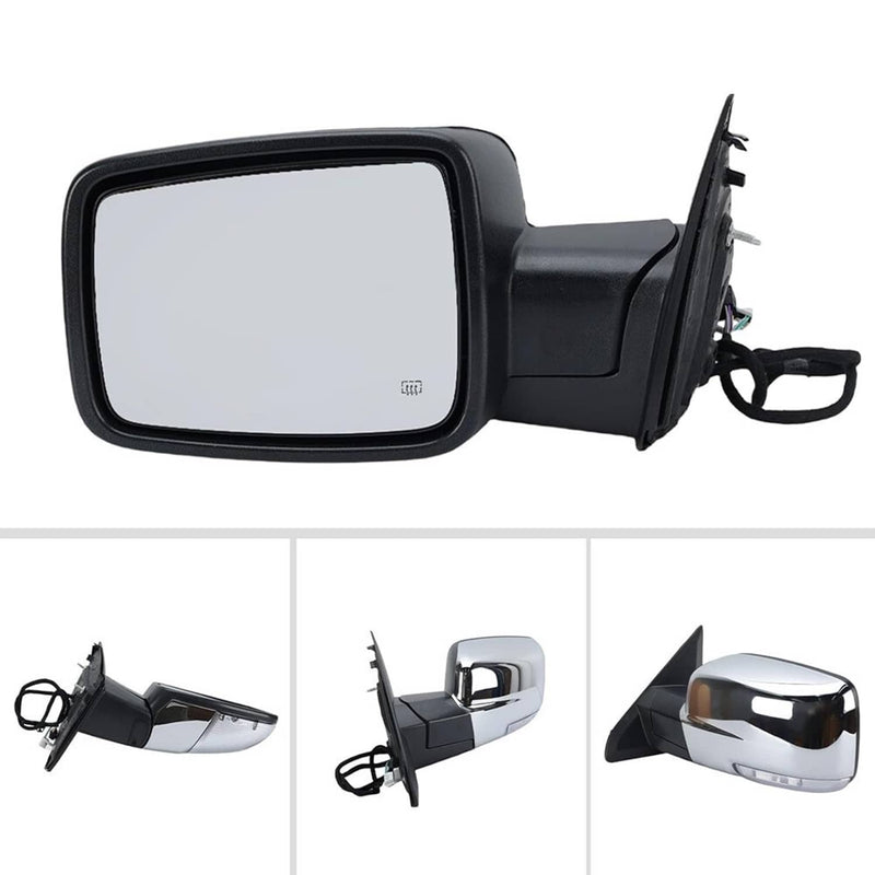 Left Side Mirror Chrome Power Fold Heated Temper Sensor for Ram 1500