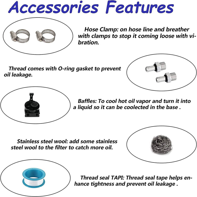 Baffled Oil Catch Can Kit Reservoir Aluminum Tank with Dipstick Universal