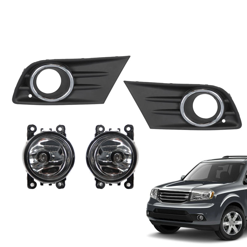 DURAFORCE Right+Left Fog Light W/Cover & Chrome Trim For Honda Pilot 2012 2013 2014 2015