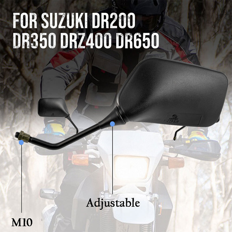 Pair Motorcycle Rearview Black Mirrors for Suzuki DR200 DR350 DRZ400 DR650