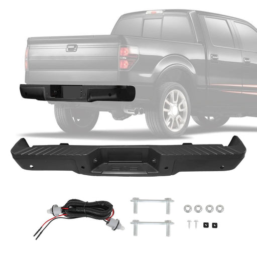 DURAFORCE Rear Step Bumper for Ford F-150 2009-2014 with Parking Sensor Holes Black