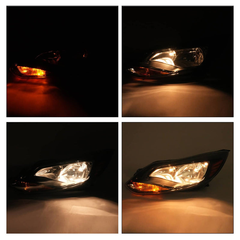 DURAFORCE Black Left Driver Side Headlights Clear Lens Halogen for Ford Focus 2012-2014