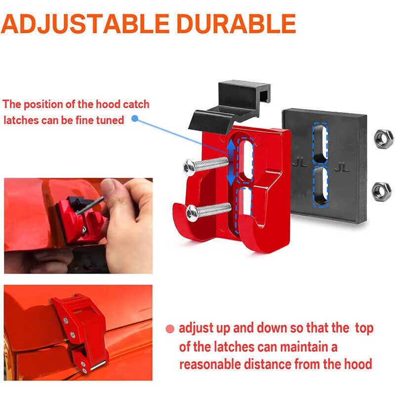 Red Aluminum Hood Latch Lock Catch Buckle Flag for 2007+ Jeep Wrangler JK JL
