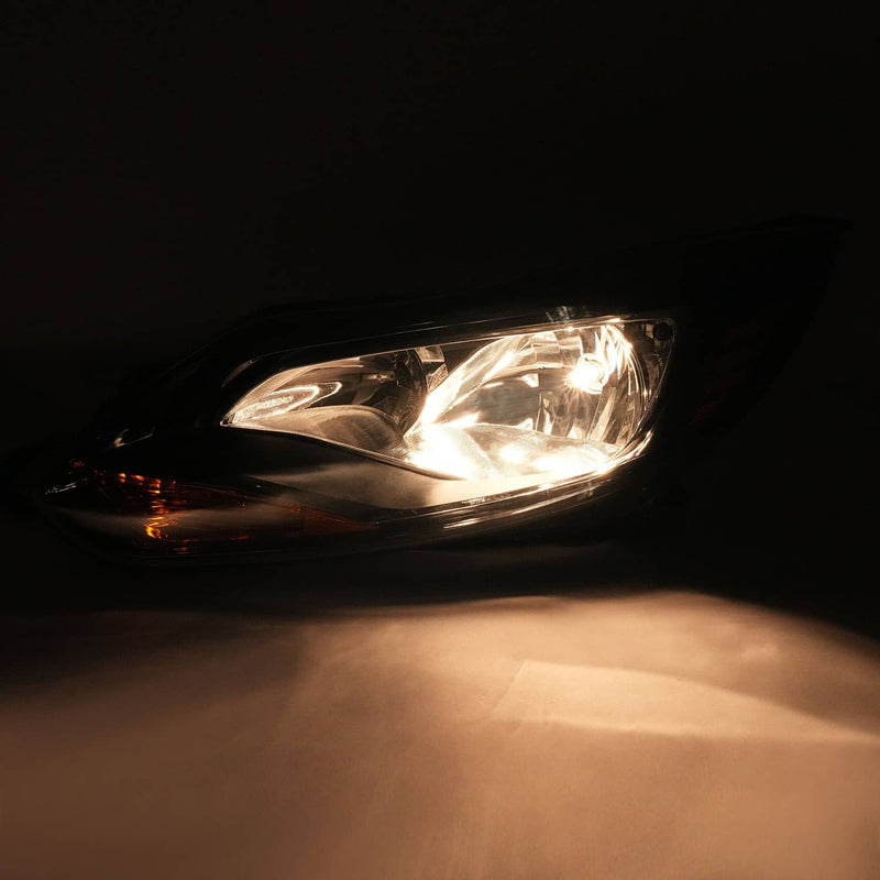 DURAFORCE Black Left Driver Side Headlights Clear Lens Halogen for Ford Focus 2012-2014