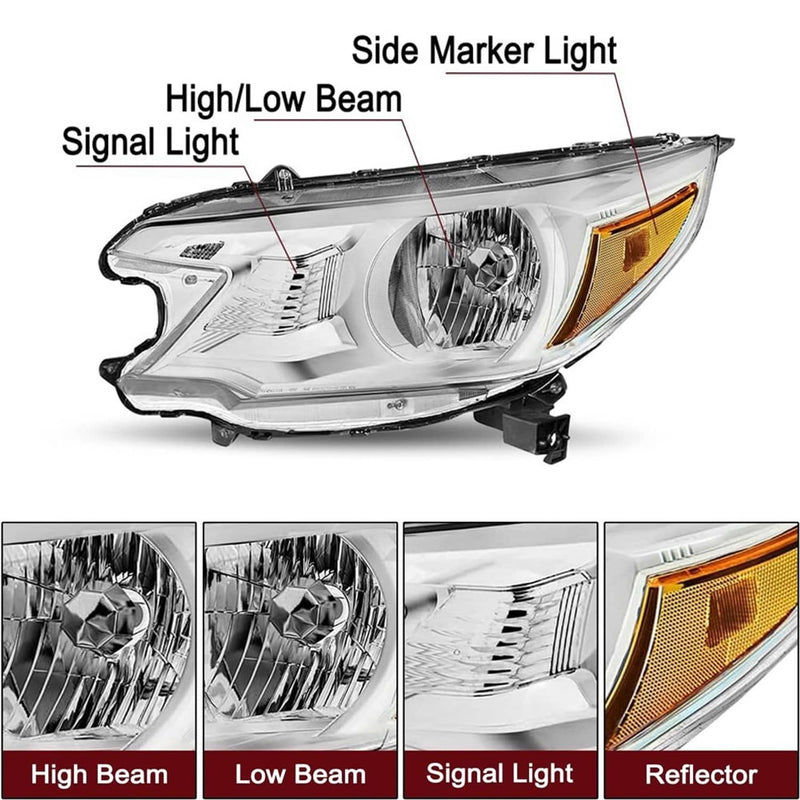 Pair Chrome Amber Corner Headlights for Honda CRV CR-V 2012-2014 Left Right
