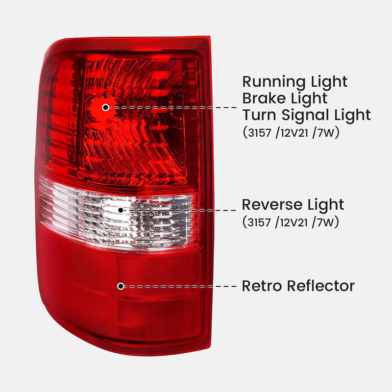DURAFORCE Red Lens Tail Light Set for Ford F-150 2004-2008 Driver Passenger Side