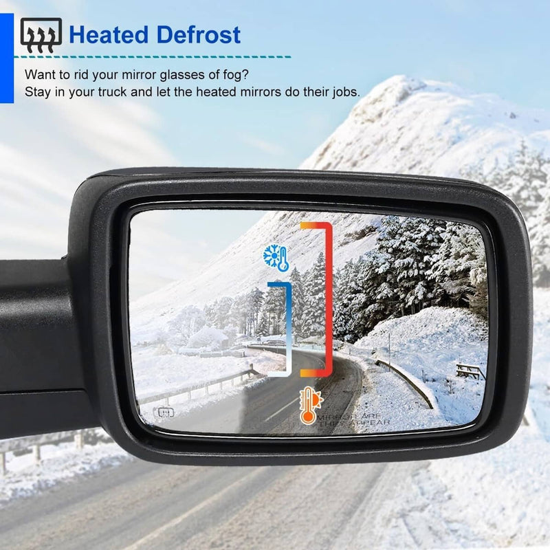 Right Passenger Mirror Manual Fold Heated LED Signal for Ram 1500 2013-2019