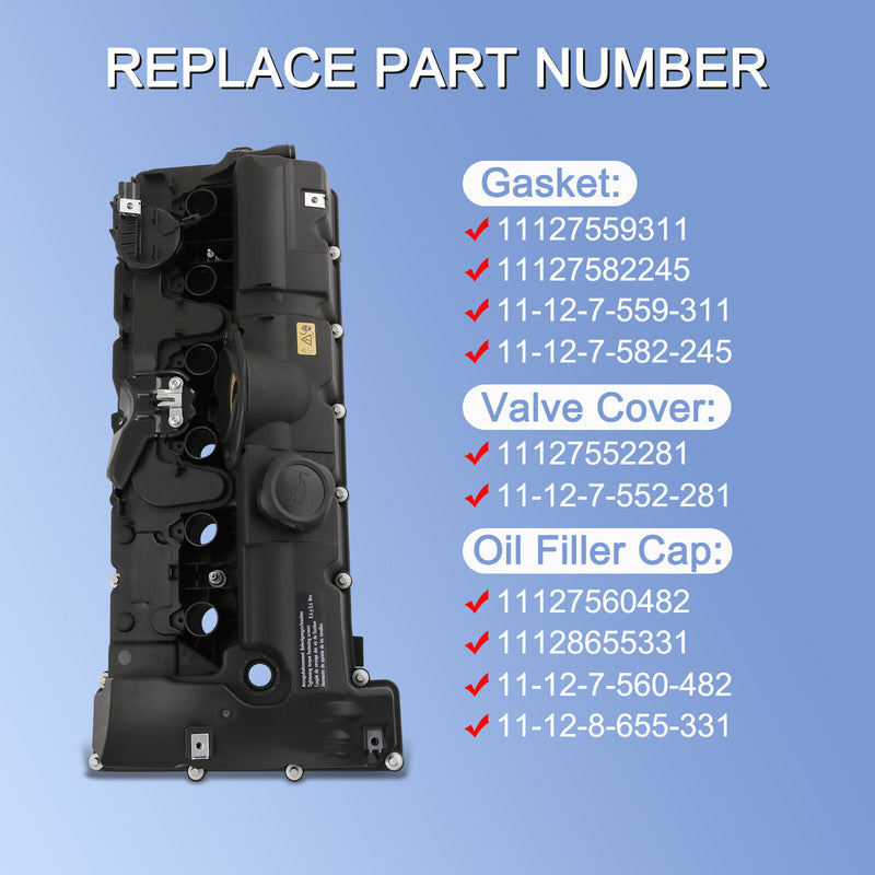 11127552281 Valve Cover w/ Gasket & Bolts for BMW E70 E82 E90 X5 128i 328i