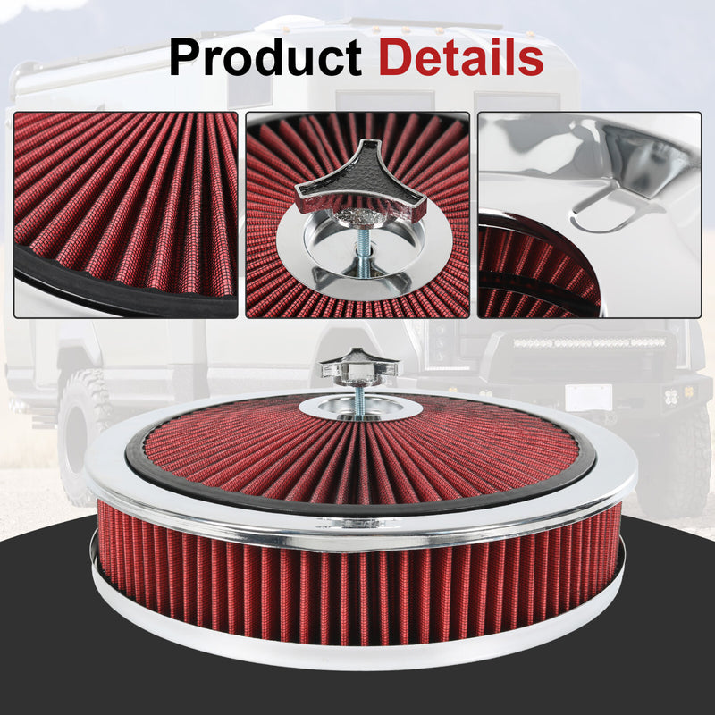 14" X 3" Round Red High Flow Washable Air Cleaner for SBC BBC Thru