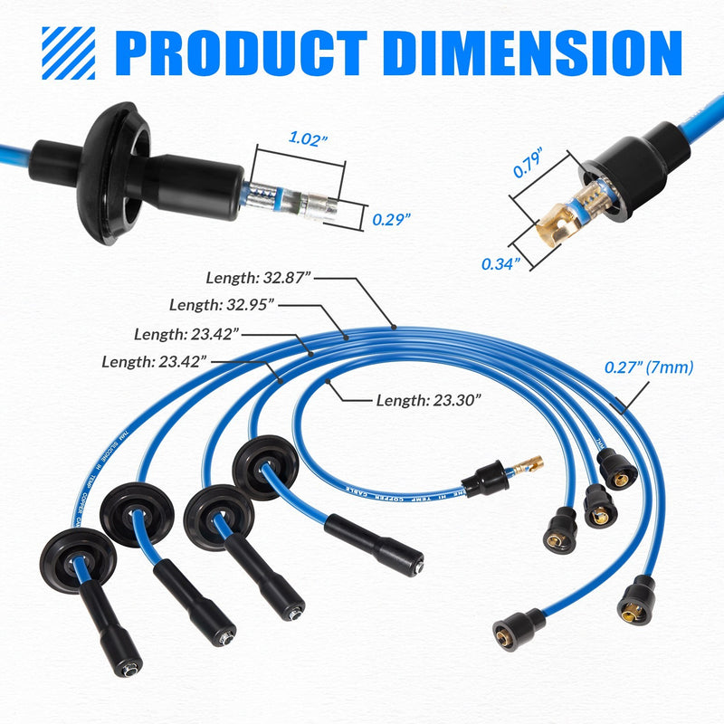 00-9407-0 7mm Blue Ignition Spark Plug Wire Set Compatible for VW Type 1