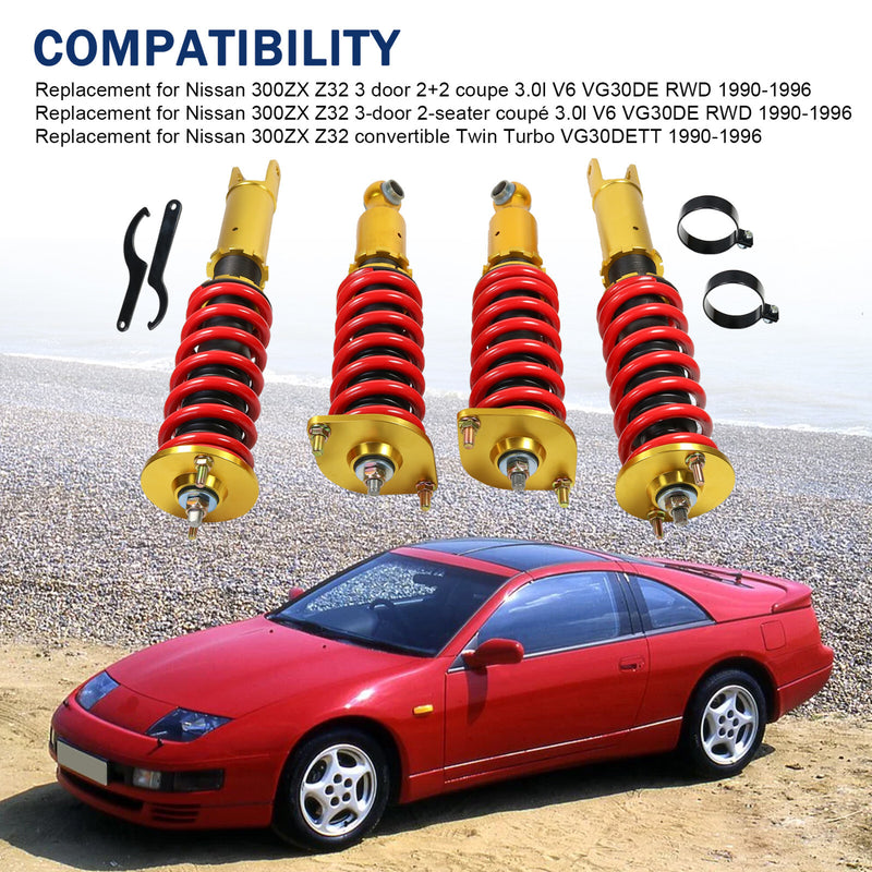 4X Coilover Struts Shocks Adj Height for Nissan 300ZX Z32 90-96 Coupe