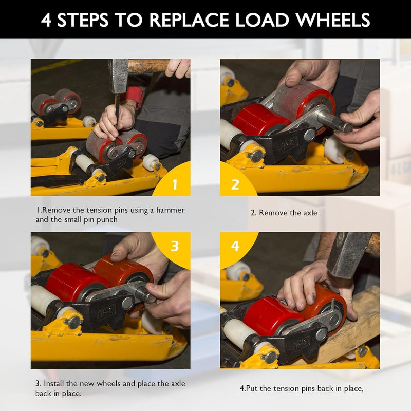 Pallet Jack Wheels Kit with Steering Wheels 7"x 2" Load Roller 3" x 3.75" Pair